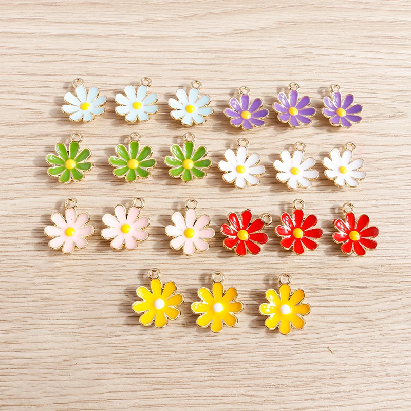 

10pcs 15x18mm Cute Colorful Enamel Daisy Flower Charms Pendants for Making DIY Earrings Necklace Handmade Craft Jewelry Findings