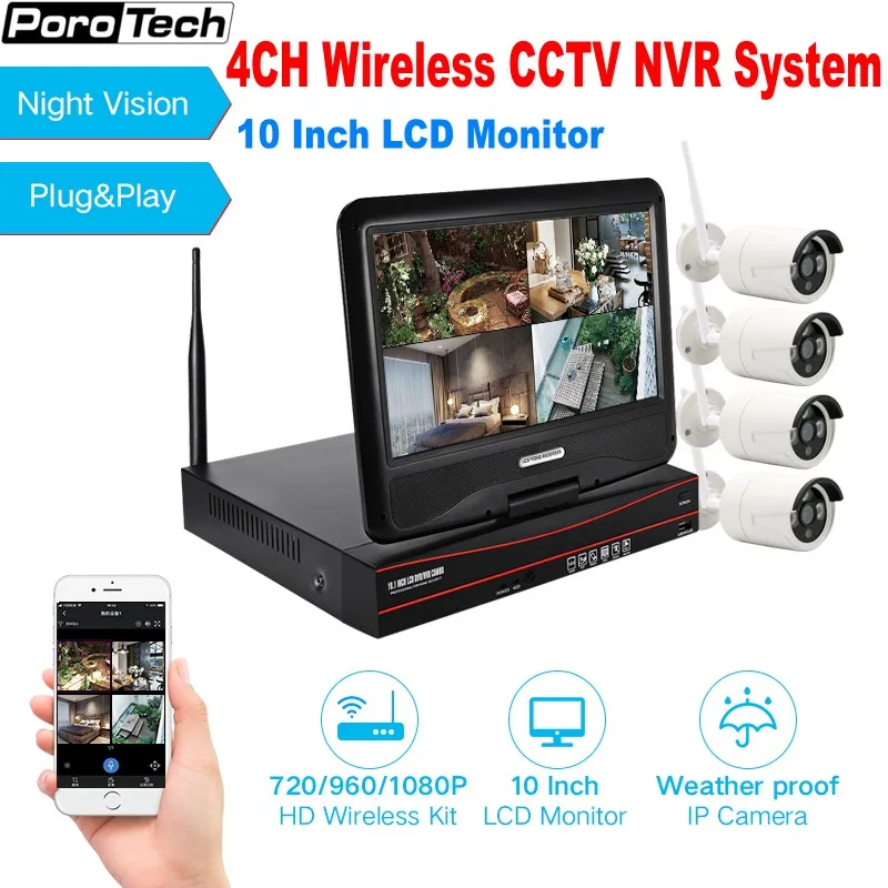 

4CH 960P 1080P WIFI NVR Kit 10 Inch Monitor Waterproof Outdoor IP Camera P2P Video Surveillance Kits Wireless CCTV Camera System