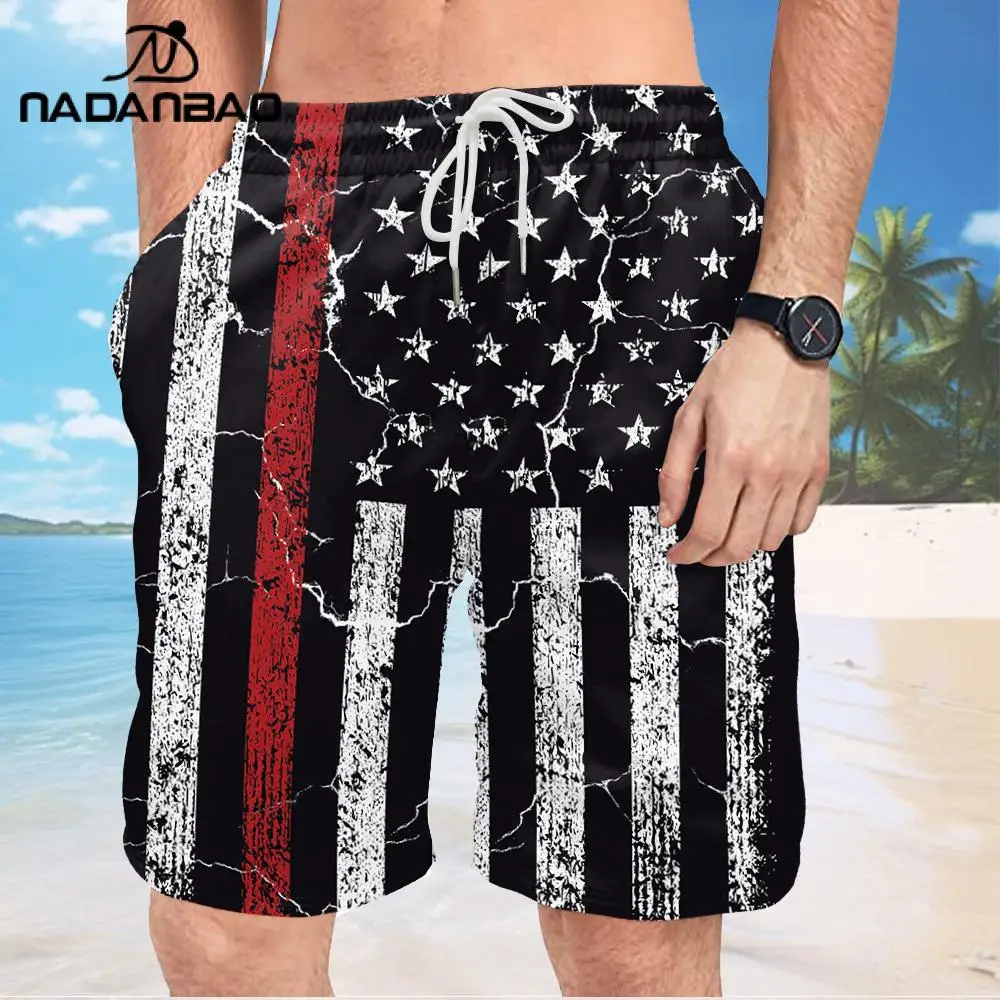 

Nadanbao Independence Day Men's Beach Pants Digital Printing Fashion Casual Pants Summer Beach Party Shorts Surfing Wetsuit