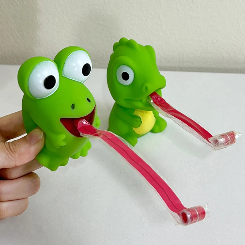 

Children Creative Decompression Fidget Toys Pinch Frog Dinosaur Sticking Tongue Out Relieve Stress Toy Christmas Gifts For Kids