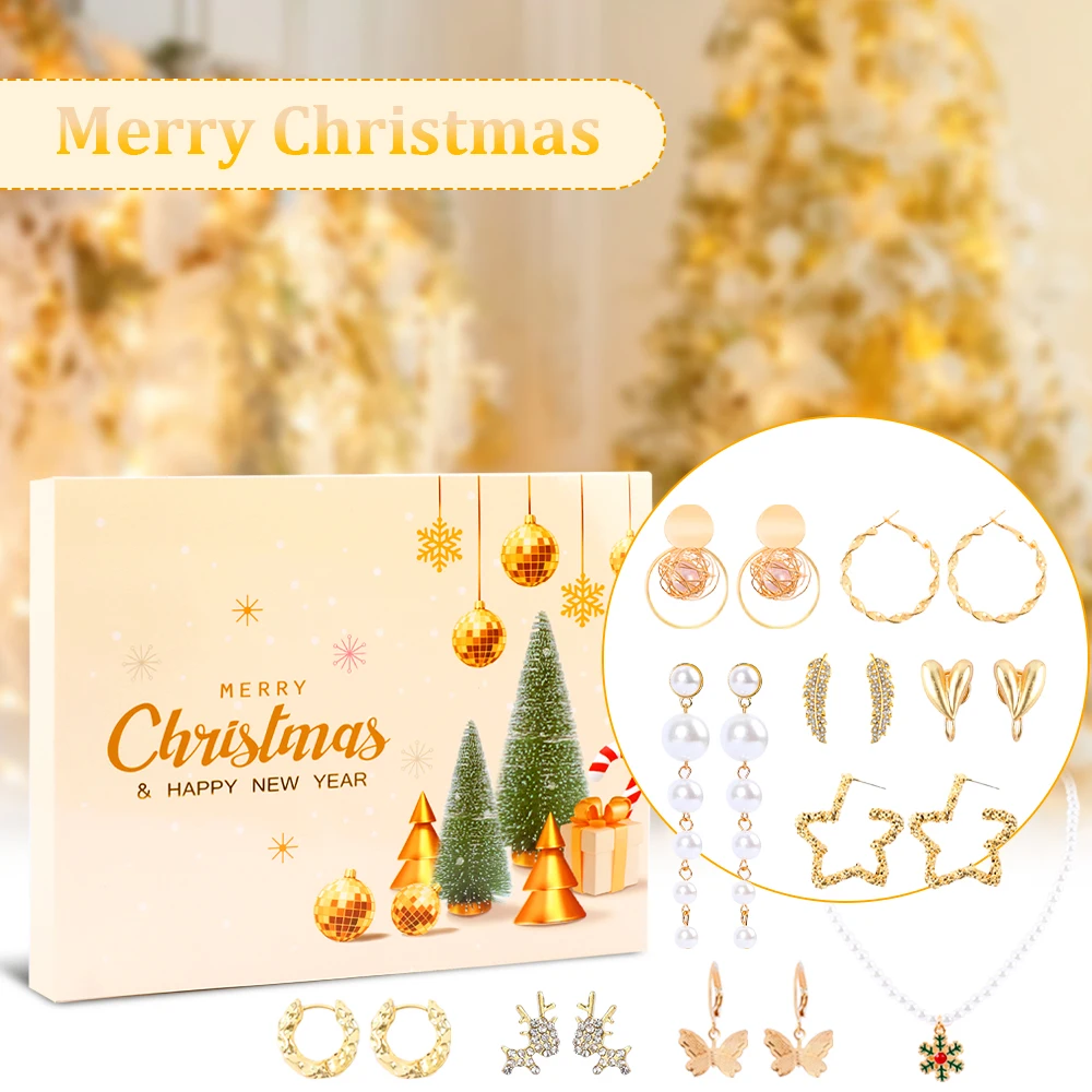 

Makersland Advent Calendar 2023 Christmas Jewelry Blind Box Jewelry Set Earrings Necklace Countdown Surprise Gift Box for women