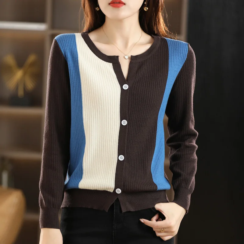 Women sweater cardigan crewneck thick Contrasting color sweater 2023 autumn simple fashion top long sleeve women's coat cardigan
Women sweater cardigan crewneck thick Contrasting color sweater 2023 autumn simple fashion top long sleeve women's coat cardigan