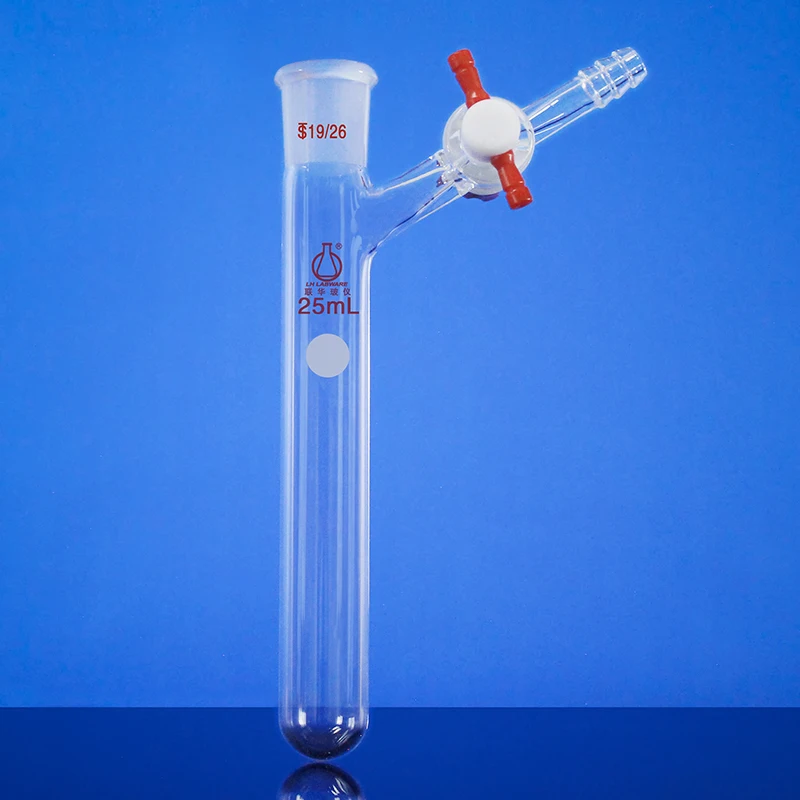 

LH LABWARE Reaction tube with grinding joint, 10mL/25mL/50mL/100mL/250mL, PTFE valve, Borosilicate glass, LH-39