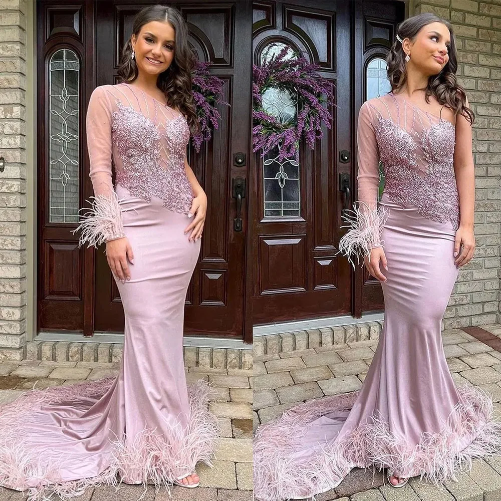 KSDN Purple Evening Dress One-Shoulder Sequined Appliques Feathers Long Sleeve Chapel Train Straight Graceful Women Formal Party
KSDN Purple Evening Dress One-Shoulder Sequined Appliques Feathers Long Sleeve Chapel Train Straight Graceful Women Formal Party