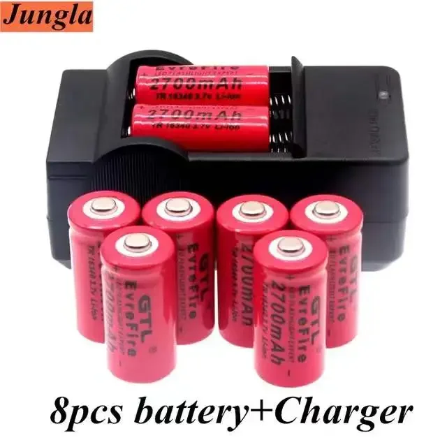 

Batterie lithium-ion 16340 3.7V 2700mAh Rechargeable pour lampe de poche LED, chargeur mural voyage, piles CR123A