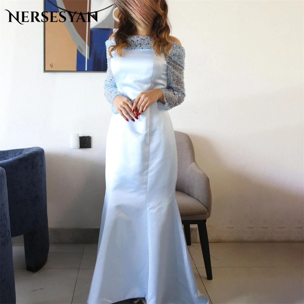 Nersesyan Alice Blue Glitter Formal Evening Dresses Off Shhoulder Sparkly Long Sleeves Prom Dress Sequins Wedding Party Gowns
Nersesyan Alice Blue Glitter Formal Evening Dresses Off Shhoulder Sparkly Long Sleeves Prom Dress Sequins Wedding Party Gowns