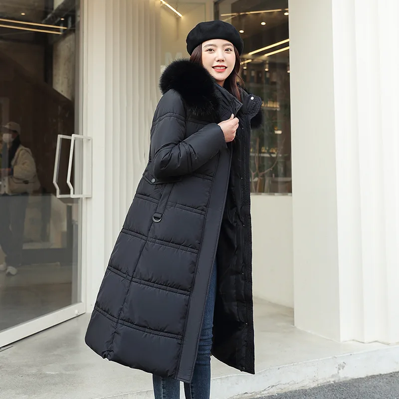 Women Cotton-padded Jacket With Fur Hooded Long Bubble Coat Female Winter Warm Parkas Outerwear Puffer Overcoat with Belt Women Cotton-padded Jacket With Fur Hooded Long Bubble Coat Female Winter Warm Parkas Outerwear Puffer Overcoat with Belt