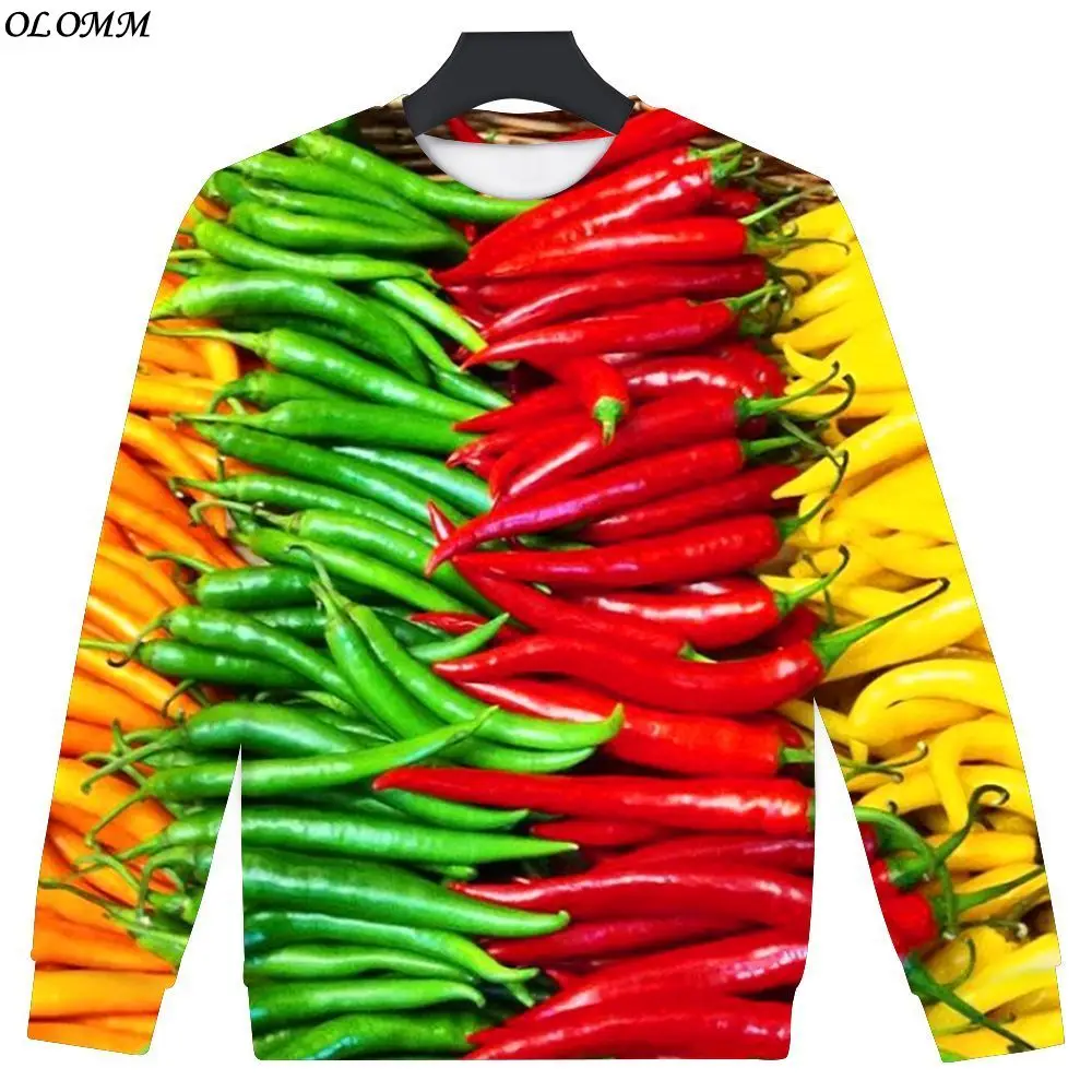 

Новинка Осенняя футболка с длинным рукавом зеленый красный перец 3D цифровая печать овощи модный свитер с круглым вырезом для мужчин и женщин странный