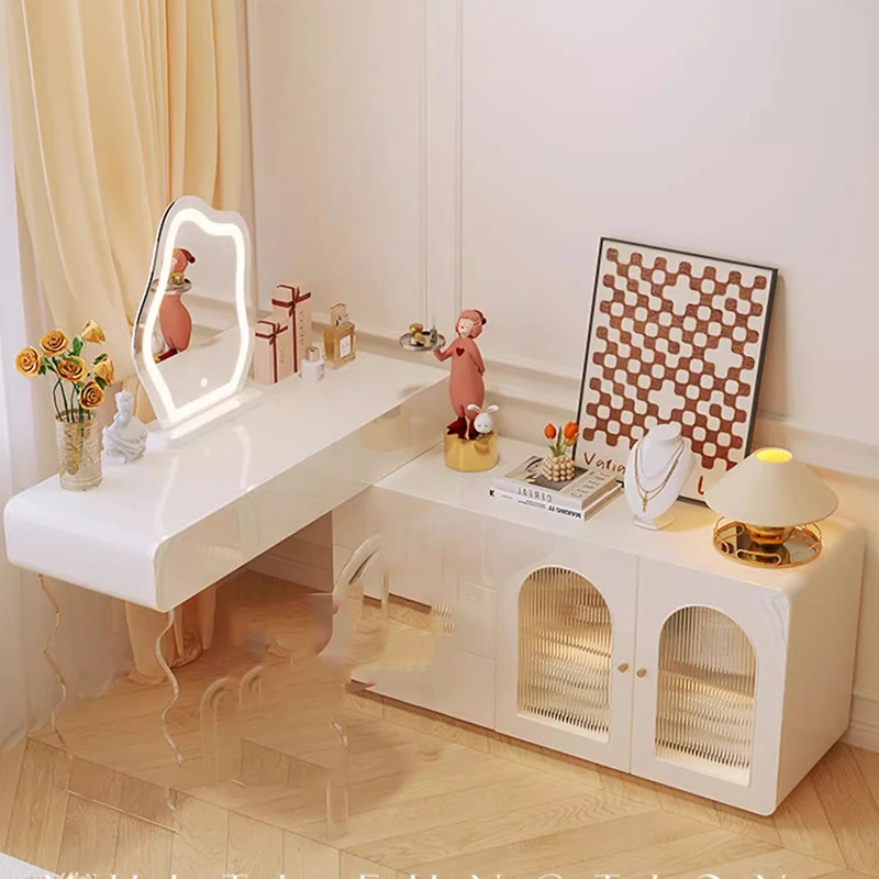 

Storage Mirror Make Up Table Dressing Vanity Lights White Dresser Modern Mobile Corner Coiffeuse De Chambre Bedroom Furnitures