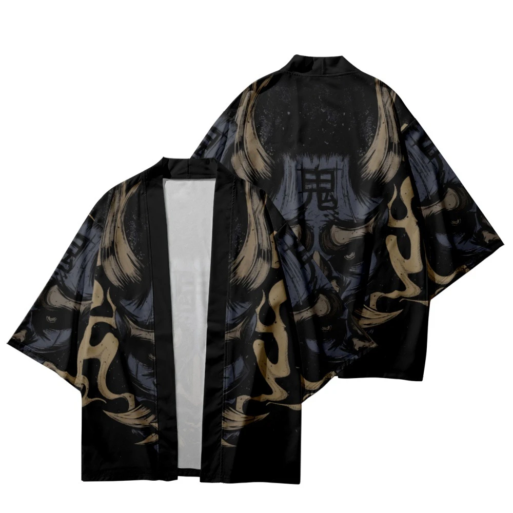 

Summer Beach Yukata Fashion Demon Print Kimono Japanese Style Streetwear Cardigan Women Men Anime Haori Oversized Tops