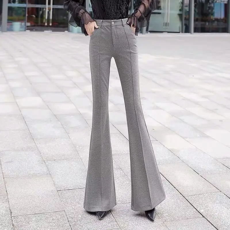 Women Slimming Flare Pants High Waist Pure Color Cotton Stretch Vintage Ladies Casual Grey Office Lady Flared Trousers Q522
Women Slimming Flare Pants High Waist Pure Color Cotton Stretch Vintage Ladies Casual Grey Office Lady Flared Trousers Q522