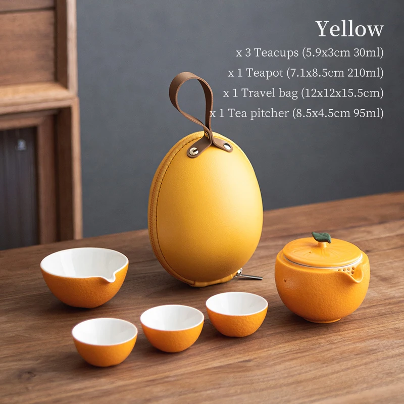 

LUWU Organge Ceramic Tea Cups and Sets Teapot with 3 Cups Portable Travel Tea Set