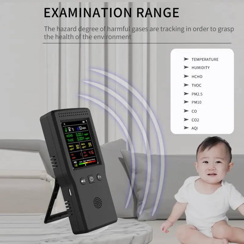 Portable 9-In-1 Air Quality Detector Handheld High-Precision Gas Detector Formaldehyde Detector Air Quality Detection Pm2.5Pm10
Portable 9-In-1 Air Quality Detector Handheld High-Precision Gas Detector Formaldehyde Detector Air Quality Detection Pm2.5Pm10