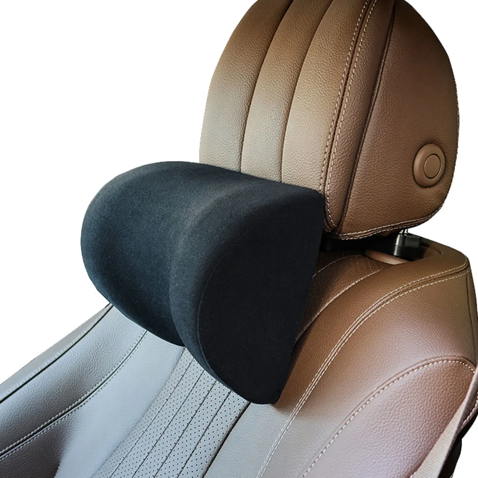 

Leather Car Seat Headrest Pad Memory Foam Pillow Adjustable Head Neck Rest Support Cushion with Hook Travel for Kids Adult