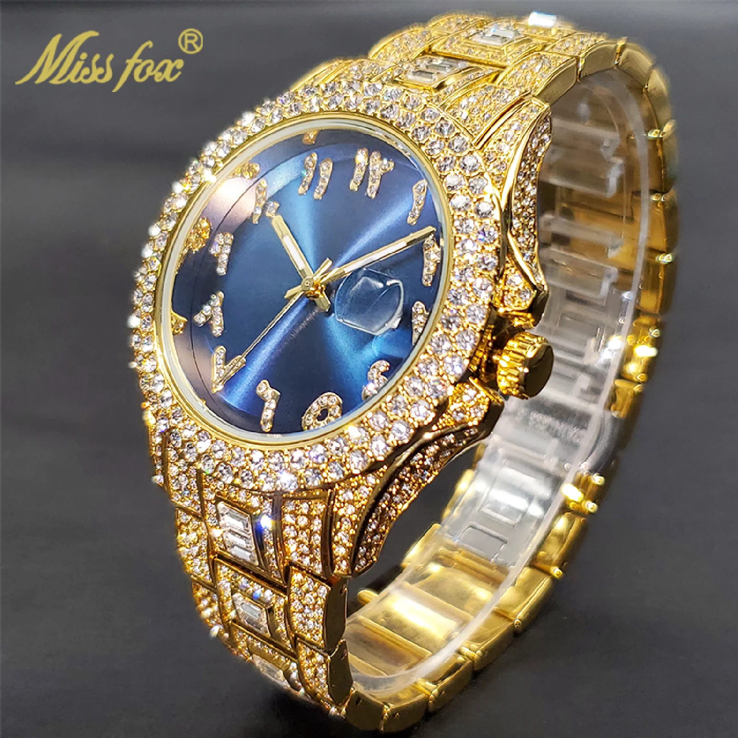 Luxe Golden Men Watch Auto Calendar Waterproof Couple Watches Royal Blue Dial With CZ Arabic Numbers Baguette Bracelet Timepiece
Luxe Golden Men Watch Auto Calendar Waterproof Couple Watches Royal Blue Dial With CZ Arabic Numbers Baguette Bracelet Timepiece
