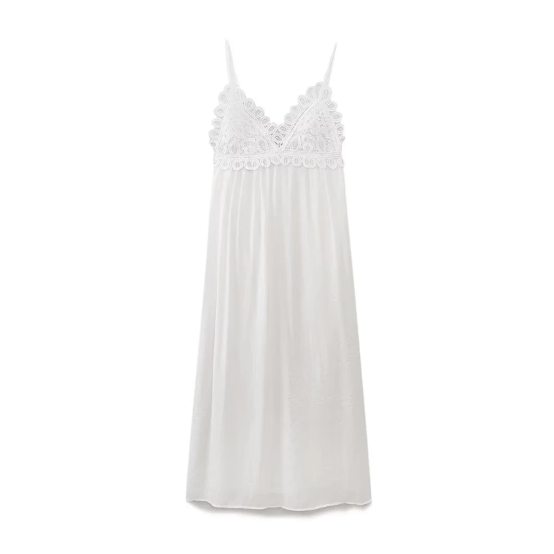 Sexy Backless Lace Stitching V-Neck White Suspender Dress All-Match Slim Long Dress
Sexy Backless Lace Stitching V-Neck White Suspender Dress All-Match Slim Long Dress
