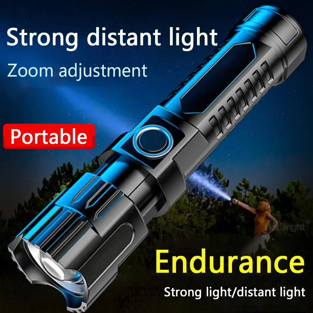 

LED High-Power Flashlight Lighting Long Standby Time Bright Zoom Fashlight Camping USB Rechargeable Spotlight Retractable K7Y0