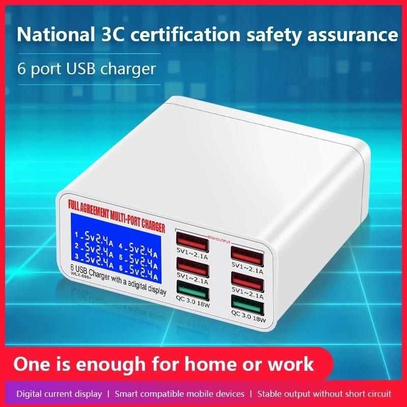 8A QC3.0 USB Charger With LCD Display 6 Ports Desktop Mobile Phone Charger Smart Fast Charging for Smart Phones Tablet PC
8A QC3.0 USB Charger With LCD Display 6 Ports Desktop Mobile Phone Charger Smart Fast Charging for Smart Phones Tablet PC