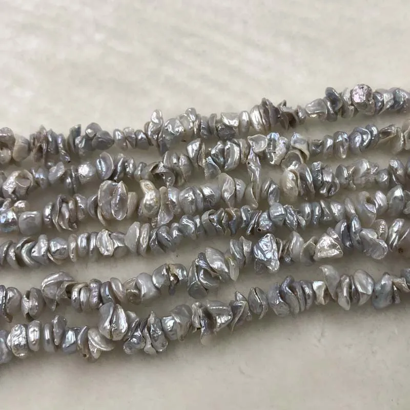 

ELEISPL JEWELRY 3 Strands Natural Gray Keshi Reborn Pearl Loose Strings Baroque Beads 7-11mm #1010