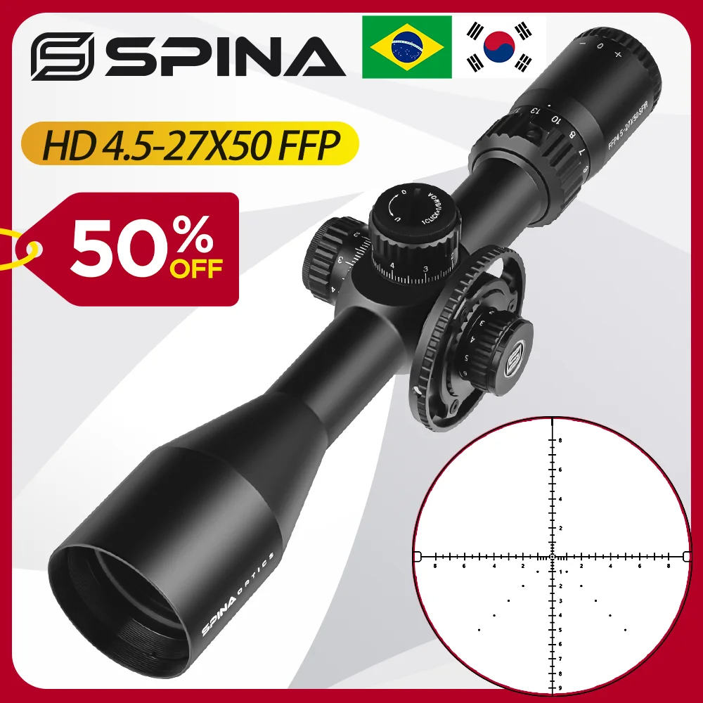 SPINA Optics HD 4.5-27X50 FFP Hunting Rifle Scope Illuminated Riflescope Tactical Glass Etched Reticle Optical Sights QD Mount
SPINA Optics HD 4.5-27X50 FFP Hunting Rifle Scope Illuminated Riflescope Tactical Glass Etched Reticle Optical Sights QD Mount