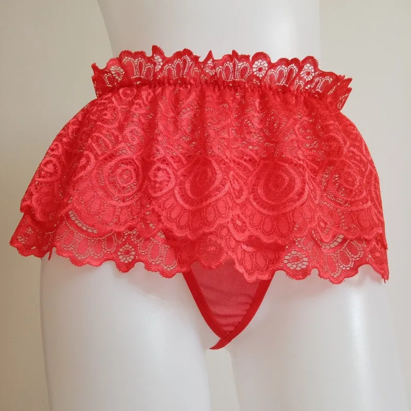 

Plus Size Mens Lingerie Ruffled Panties Thong Mini Skirt Crossdress Costumes Gay Fetish Sexy Underwear Sissy Lace Culotte Sexy