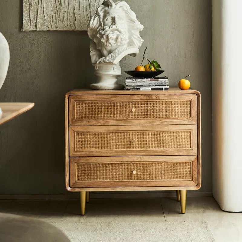 Nordic solid wood chest of drawers simple modern locker bedroom multifunctional bedside table rattan storage cabinet B&B. 
Nordic solid wood chest of drawers simple modern locker bedroom multifunctional bedside table rattan storage cabinet B&B.