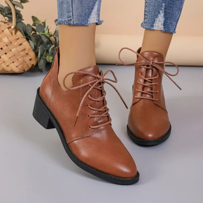 

2023 New Fashion Big Size 36-43 Women High Heels Shoes Lace Up Pointed Toe Patent Leather Platform Four Season Shoes