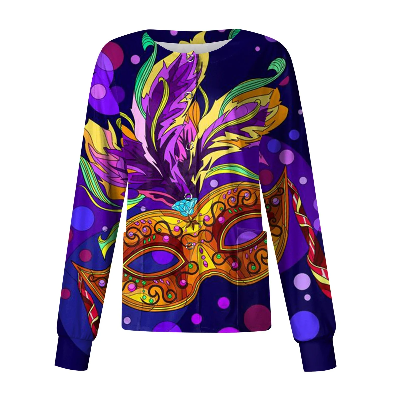 Carnival Sweatshirts Women'S Casual Fashion Stand Collar Single Breasted Mardi Gras Mask Printed Nurses Tops толстовка женская
Carnival Sweatshirts Women'S Casual Fashion Stand Collar Single Breasted Mardi Gras Mask Printed Nurses Tops толстовка женская