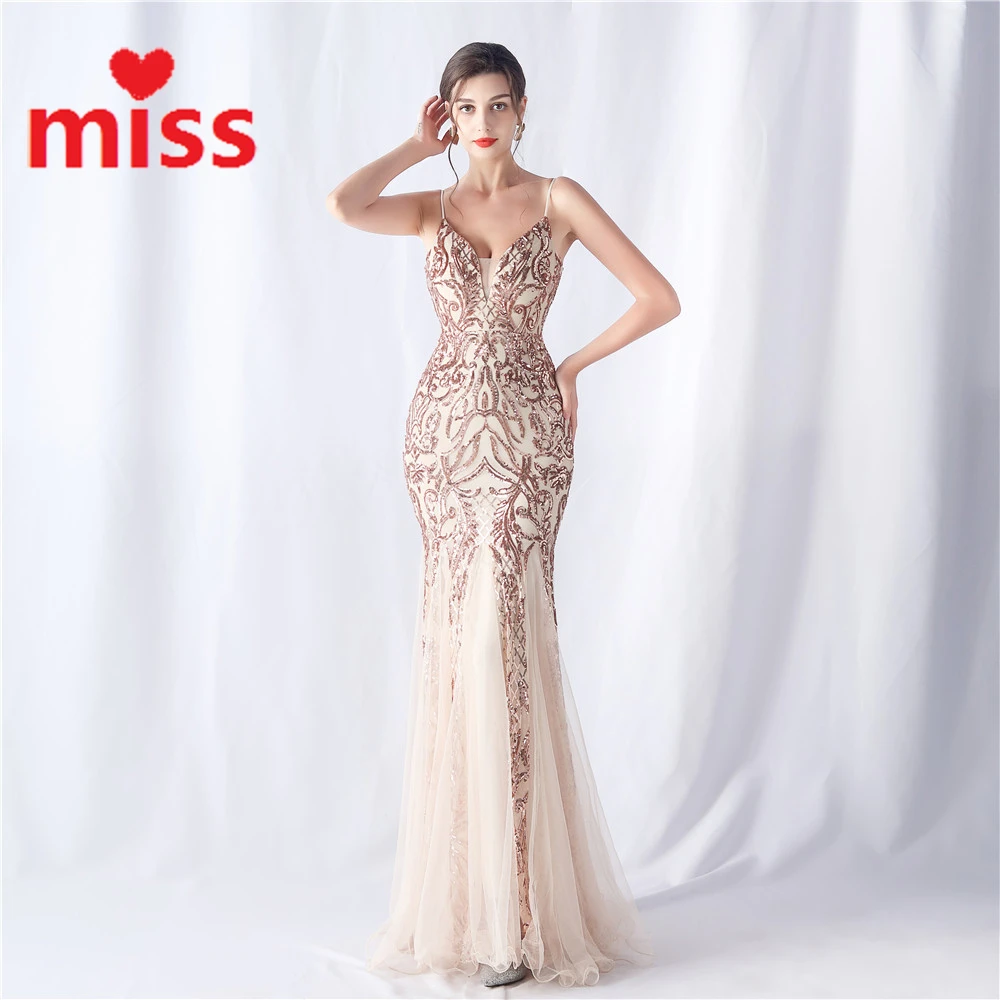 

2024 New Haute Couture Women's Luxury Sequin Patchwork Mesh Sexy V-neck Suspender Long Party Ball Wedding Evening Dress Vestido