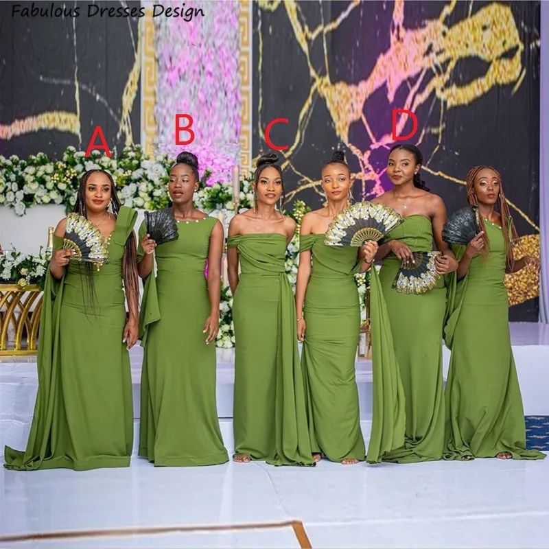 

Elegant Green Mermaid Bridesmaid Dresses Long Sheer V-neck Sequin Streamer Wedding Party Dress For Women Maid Of Honor