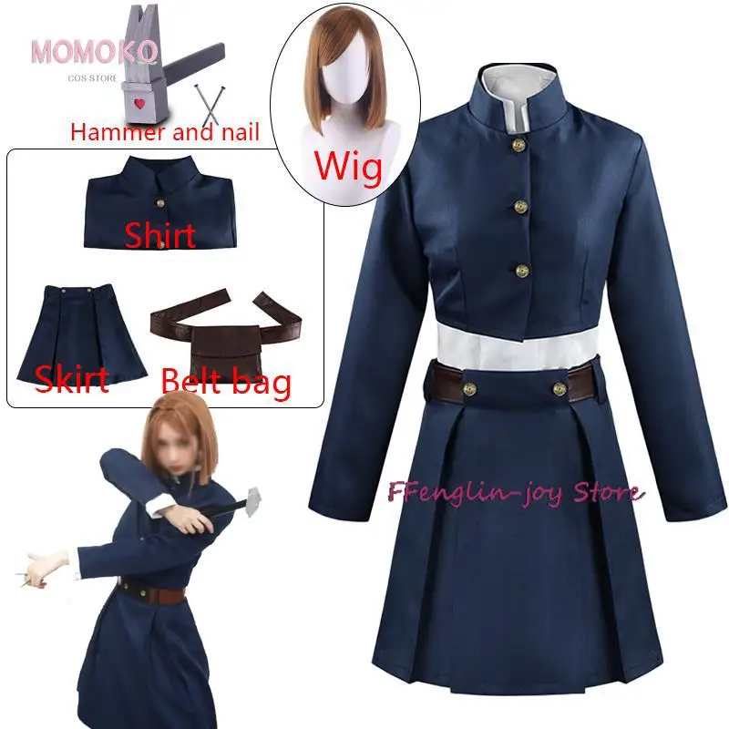 

Anime Jujutsu Kaisen Kugisaki Nobara Cosplay Costume Wig Hammer Women Outfit Uniform With Bag Belt Halloween Comic Event Suit