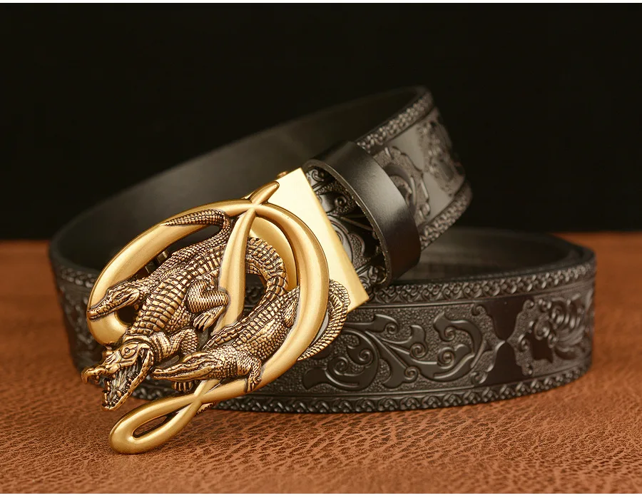 SupSindy Men Genuine Leather Belt Luxury Gold Crocodile Metal Automatic Buckle Cowhide Belts for Men Jeans Waistband Male Strap SupSindy Men Genuine Leather Belt Luxury Gold Crocodile Metal Automatic Buckle Cowhide Belts for Men Jeans Waistband Male Strap