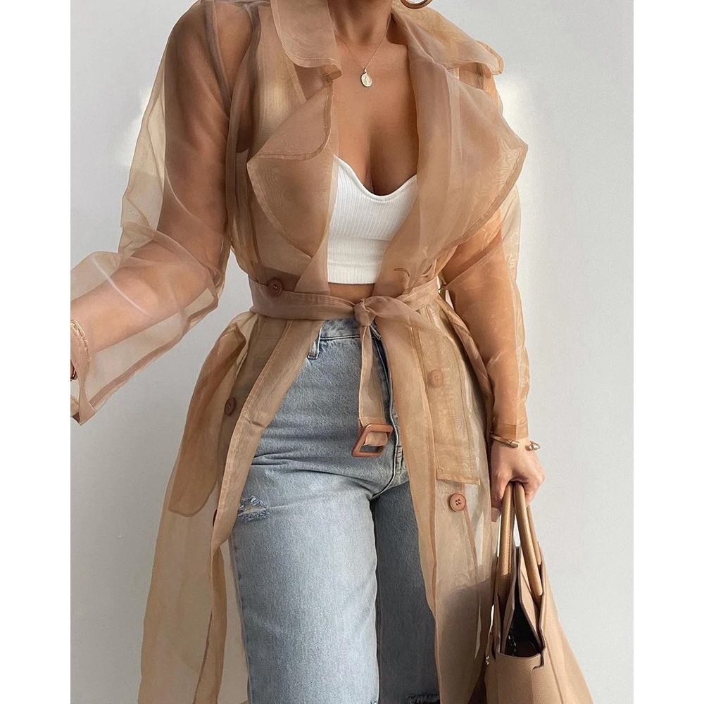 Casual Women Sheer Mesh Long Sleeve Blazer Coat With Belt Women Single Breasted Nothched Collar Coat Spring Outfits Outwear
Casual Women Sheer Mesh Long Sleeve Blazer Coat With Belt Women Single Breasted Nothched Collar Coat Spring Outfits Outwear