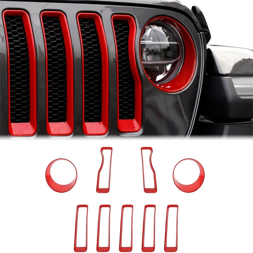 

Mesh Front Grille Grill Insert Headlight Cover Trim ABS Interior Accessories for JL JLU 2018-2022 Gladiator JT