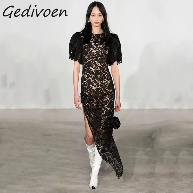 Gedivoen Summer Fashion Designer Vintage Party Black Dress Women Flare Sleeve Lace Embroidery Hollow Out Slit Slim Long Dress
Gedivoen Summer Fashion Designer Vintage Party Black Dress Women Flare Sleeve Lace Embroidery Hollow Out Slit Slim Long Dress