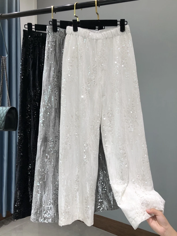 The Spring of 2023 The New Embroidery Sequins Straight Canister Shiny Swan Suede of Height Wide Leg Pants Womens Fashion
The Spring of 2023 The New Embroidery Sequins Straight Canister Shiny Swan Suede of Height Wide Leg Pants Womens Fashion