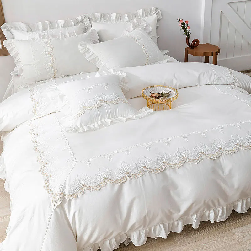 Pure Cotton Four-Piece Cotton Bedding Set White Bed Sheet Lace Quilt Cover Princess Style Bed Skirt Girl's Heart
Pure Cotton Four-Piece Cotton Bedding Set White Bed Sheet Lace Quilt Cover Princess Style Bed Skirt Girl's Heart