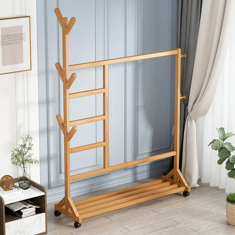 

Portable Clothes Racks Hanging Bamboo Bedroom Minimalist Clothes Rack Shelfs Place Saving Standing Percheros Library Furniture