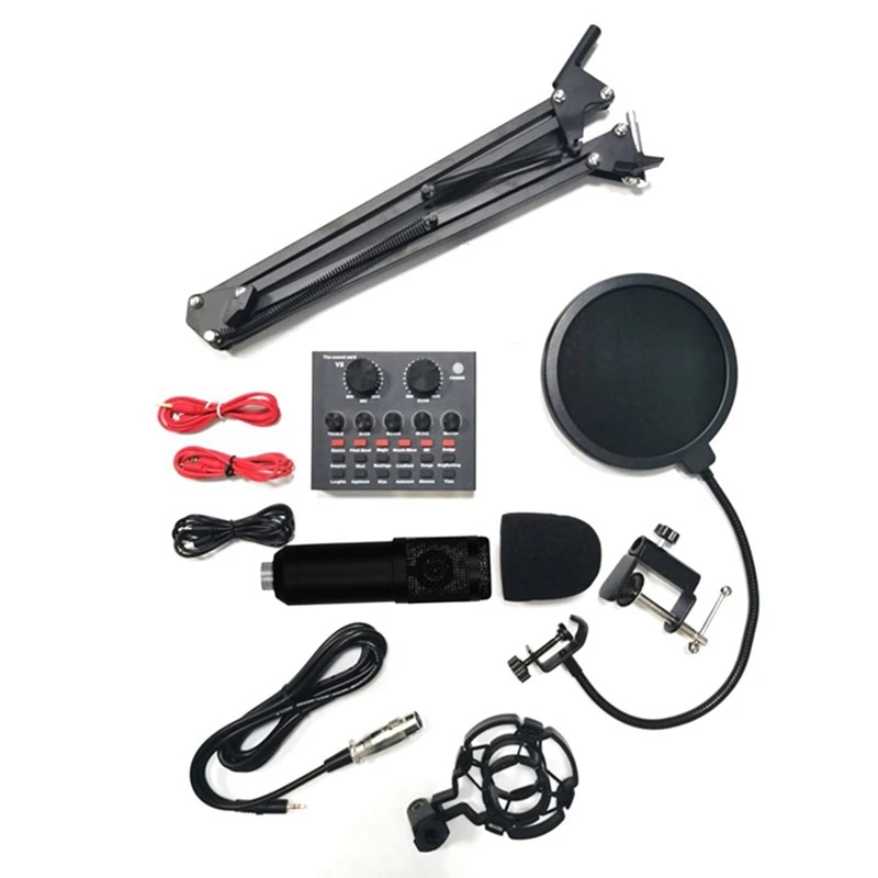 

RISE-BM800 Condenser Microphone V8 Sound Card Mixer Live Broadcast Recording Set Mic Phone K Song Computer Karaoke Sing