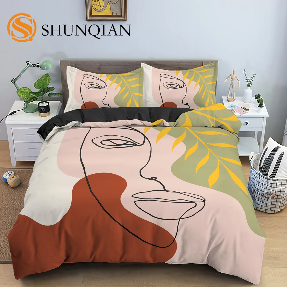 

Nordic Line Figure Portrait Bedding Set Abstract Character Duvet Cover Quilt Cover Polyester Modern Style Room Decor