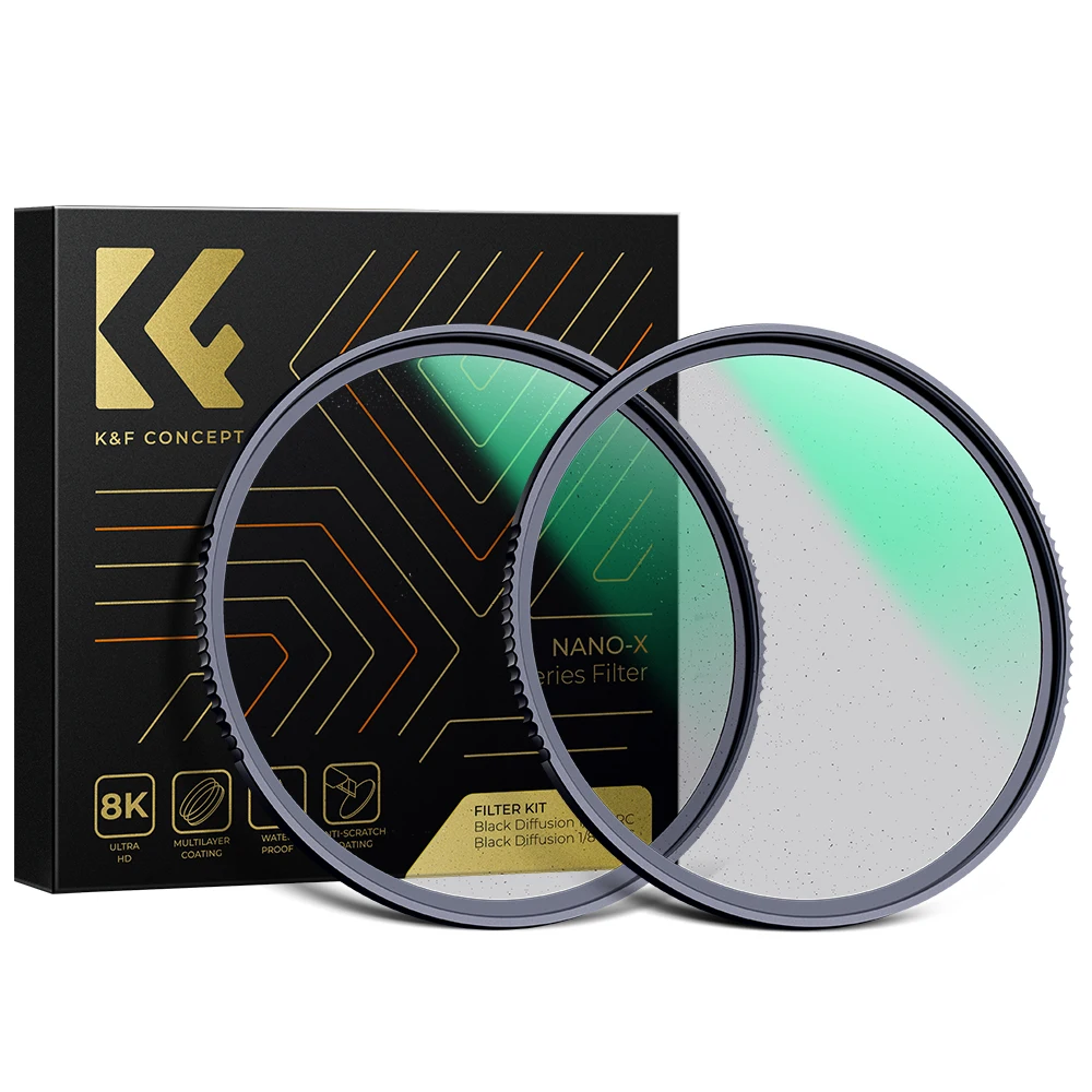 

K&F Concept 67mm 77mm 82mm Black Diffusion 1/4&1/8 Lens Filter Kit Dream Cinematic Effect Filter for Vlog/Video/Portrait Image