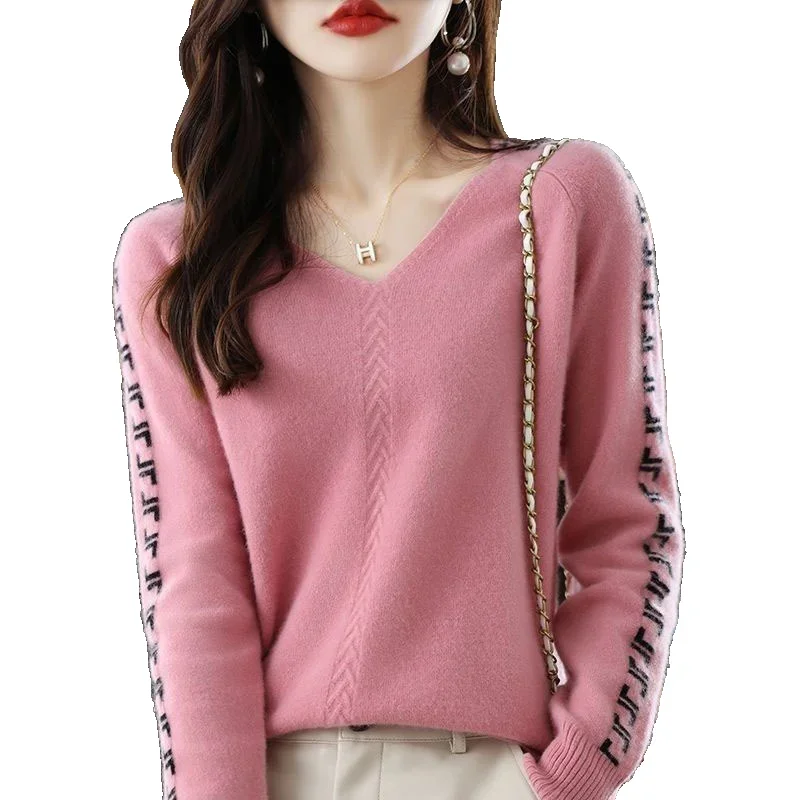 

Korean fashion Office Lady Pullovers Autumn Winter Spliced Women's Clothing Multiple Colour Knitting oversized Sweater Loose