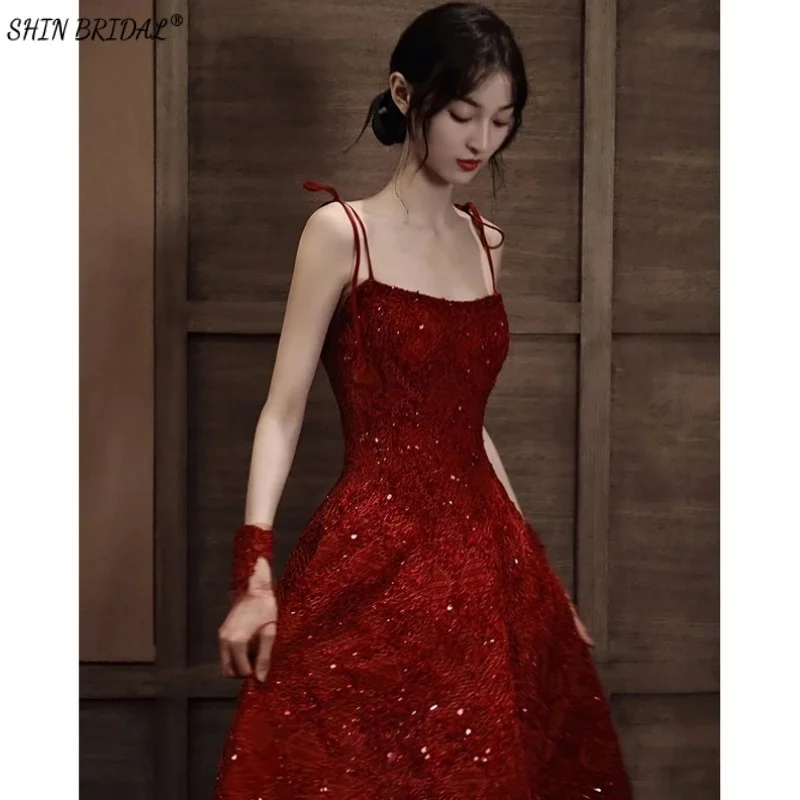 

SHIN BRIDAL Simple Luxury Evening Dresses for Women A Line Spaghetti Strap Prom Dresses Strapless Sequin Sparkly Wedding Dresses