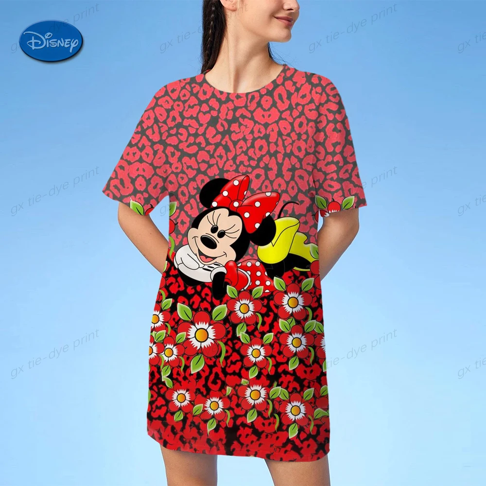 

Модное летнее свободное платье-футболка с принтом Микки Маус и Минни Маус, модное платье большого размера, женское сексуальное платье с коротким рукавом, платье стандартного размера