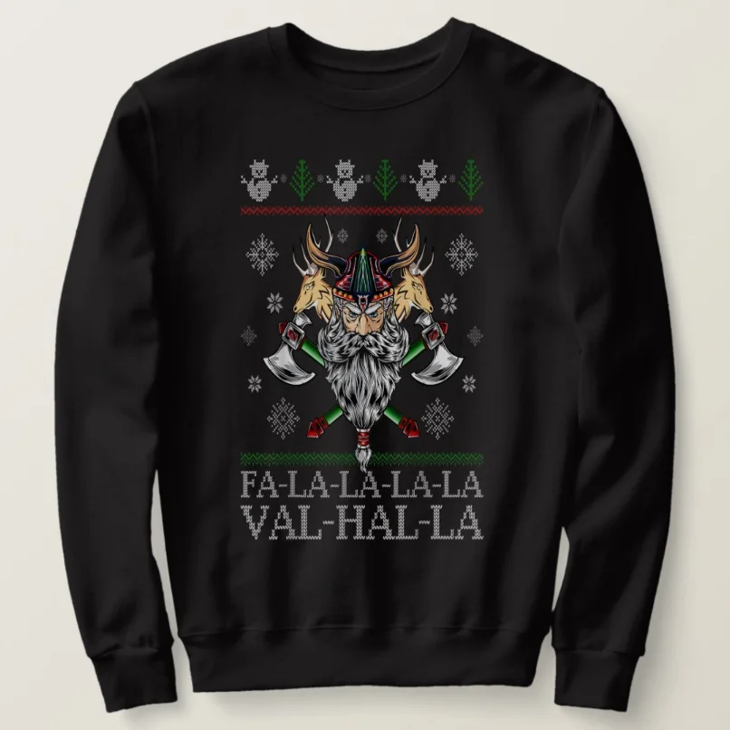 

Viking'er Santa Ugly Christmas Sweater Fa La La La Valhalla Sweatshirts 100% Cotton Casual Mens Pullover Hoodie Xmas Streetwear