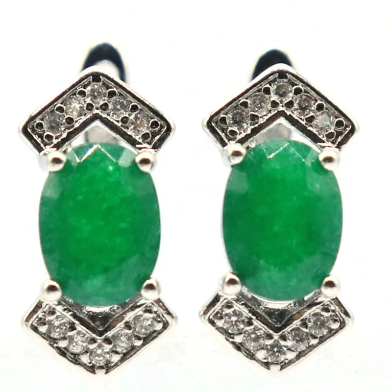 

15x8mm Lovely Cute Real Green Emerald Blue Sapphire Red Ruby CZ For Woman's Silver Earrings