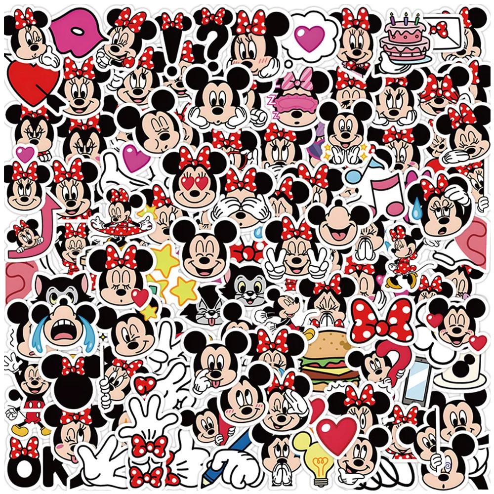 

10/30/60pcs Kawaii Mickey Mouse Stickers Disney Minnie Cartoon Sticker Notebook Bike Phone Luggage Girls Decals Toys Gift