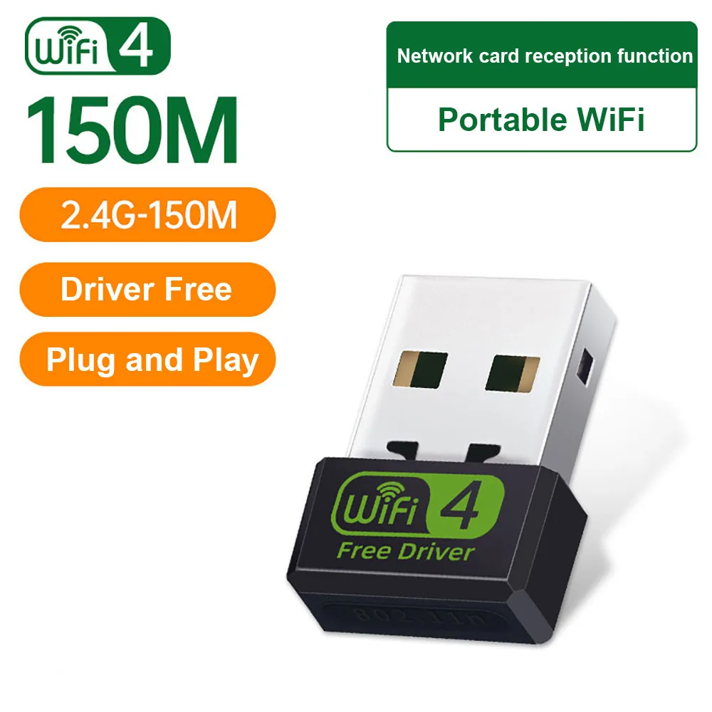 

150Mbps USB WiFi Adapter 2.4G WiFi Network Card Adapter USB Ethernet WiFi Receiver USB Dongle for PC Laptop Linux Windows