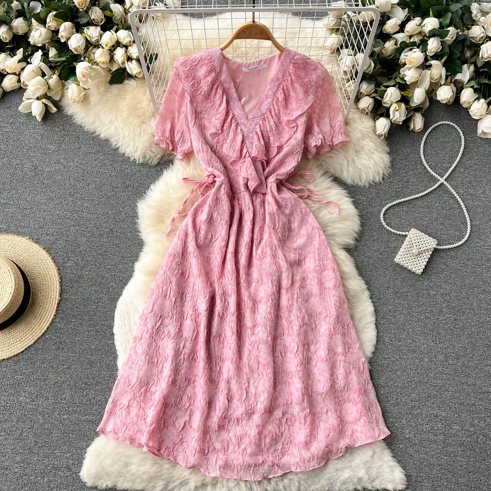 Temperament Chiffon women's short sleeved summer Ruffle French waist closing thin, foreign style Dresses
Temperament Chiffon women's short sleeved summer Ruffle French waist closing thin, foreign style Dresses