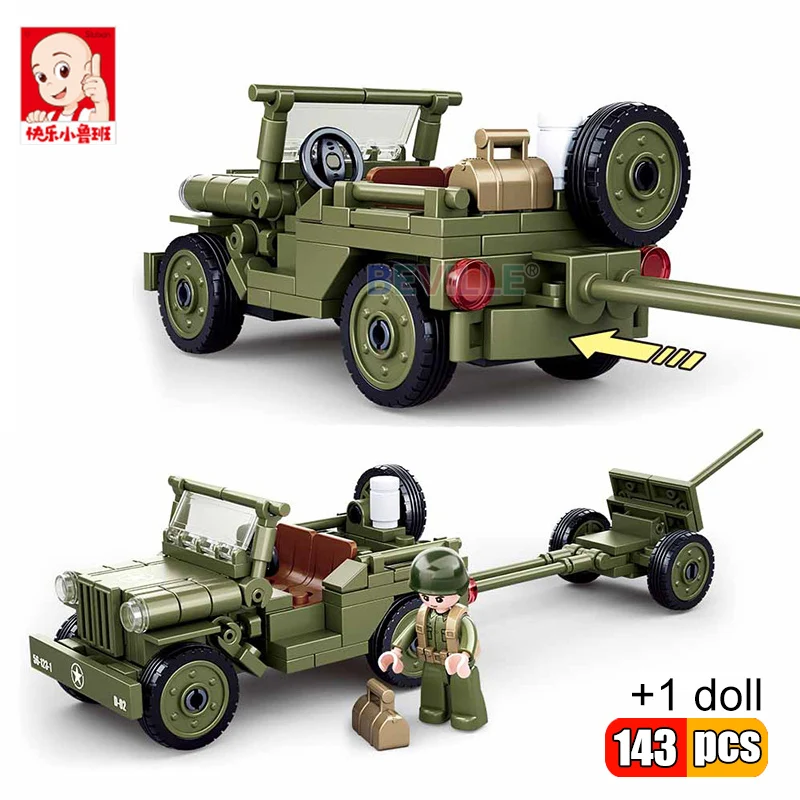 Sluban 143pcs WW2 US Army Willys Jeep Building Blocks Normandy Landing Military Vehicle Forces Soldier Figures Bricks Toys Boys
Sluban 143pcs WW2 US Army Willys Jeep Building Blocks Normandy Landing Military Vehicle Forces Soldier Figures Bricks Toys Boys